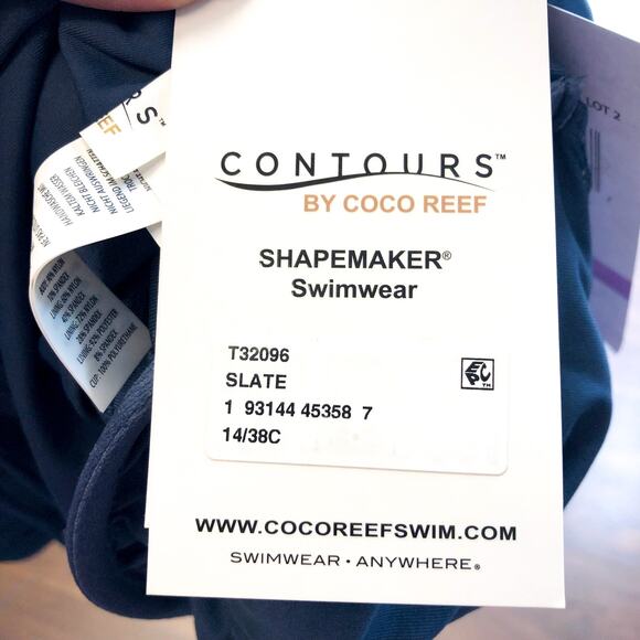 CONTOURS COCO REEF Keepsake Stellar One-Piece Swimsuit  US 14 38C Slate Ble NWT - Picture 9 of 12